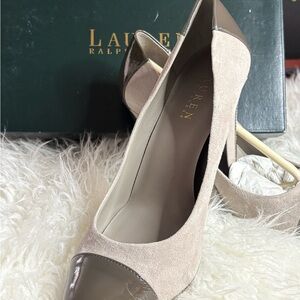 Lauren Ralph Lauren Taupe Suede & Patent Cap-Toe Pumps